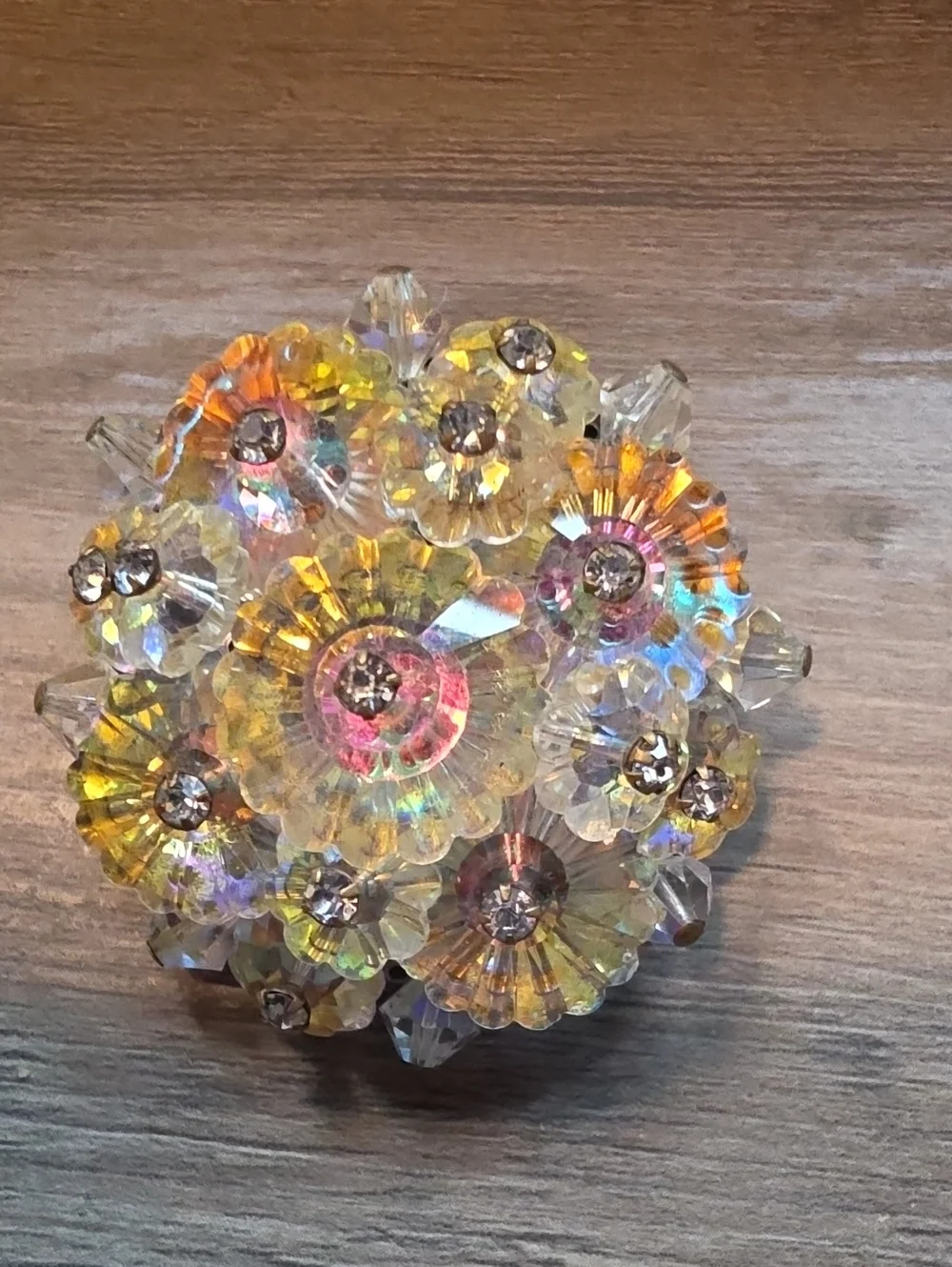 Crystal Flower Decorative Accent - Iridescent Brooch